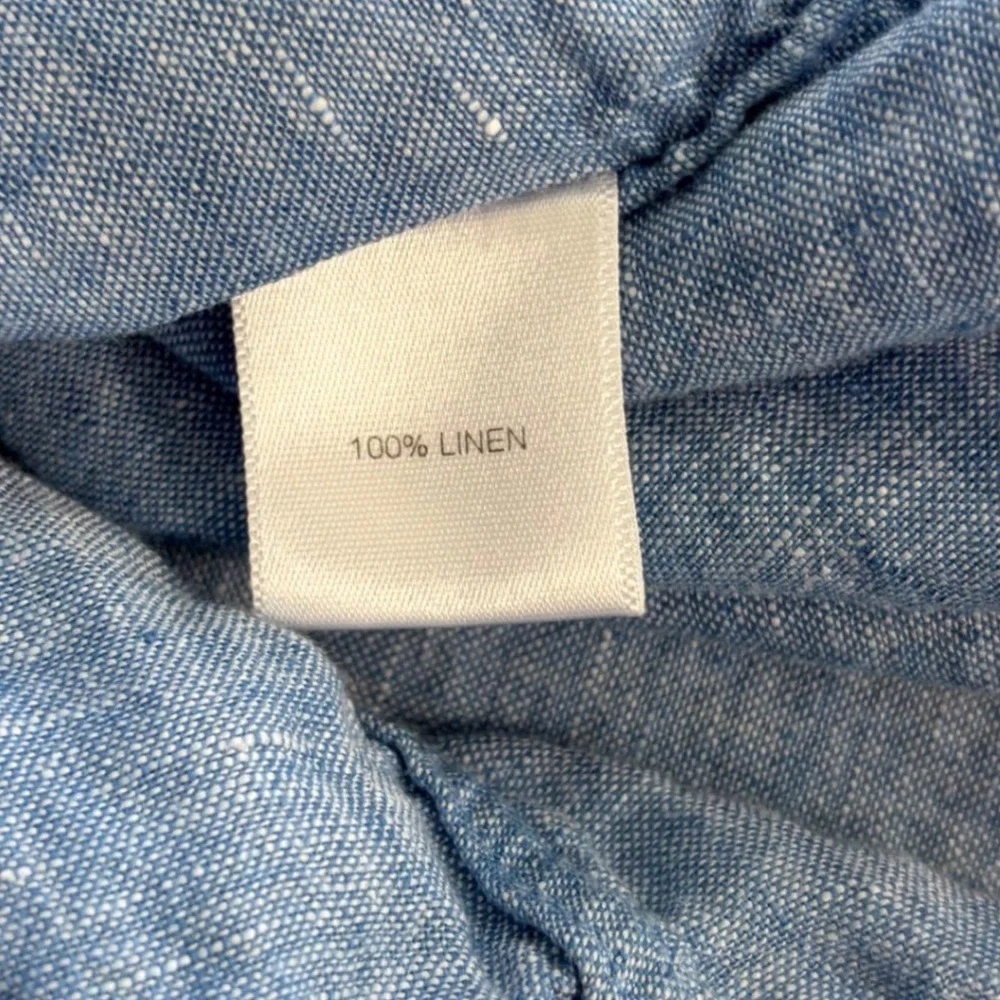 Cremieux Mens XXL Blue Linen Short Sleeve Button Down‎ Shirt Lightweight